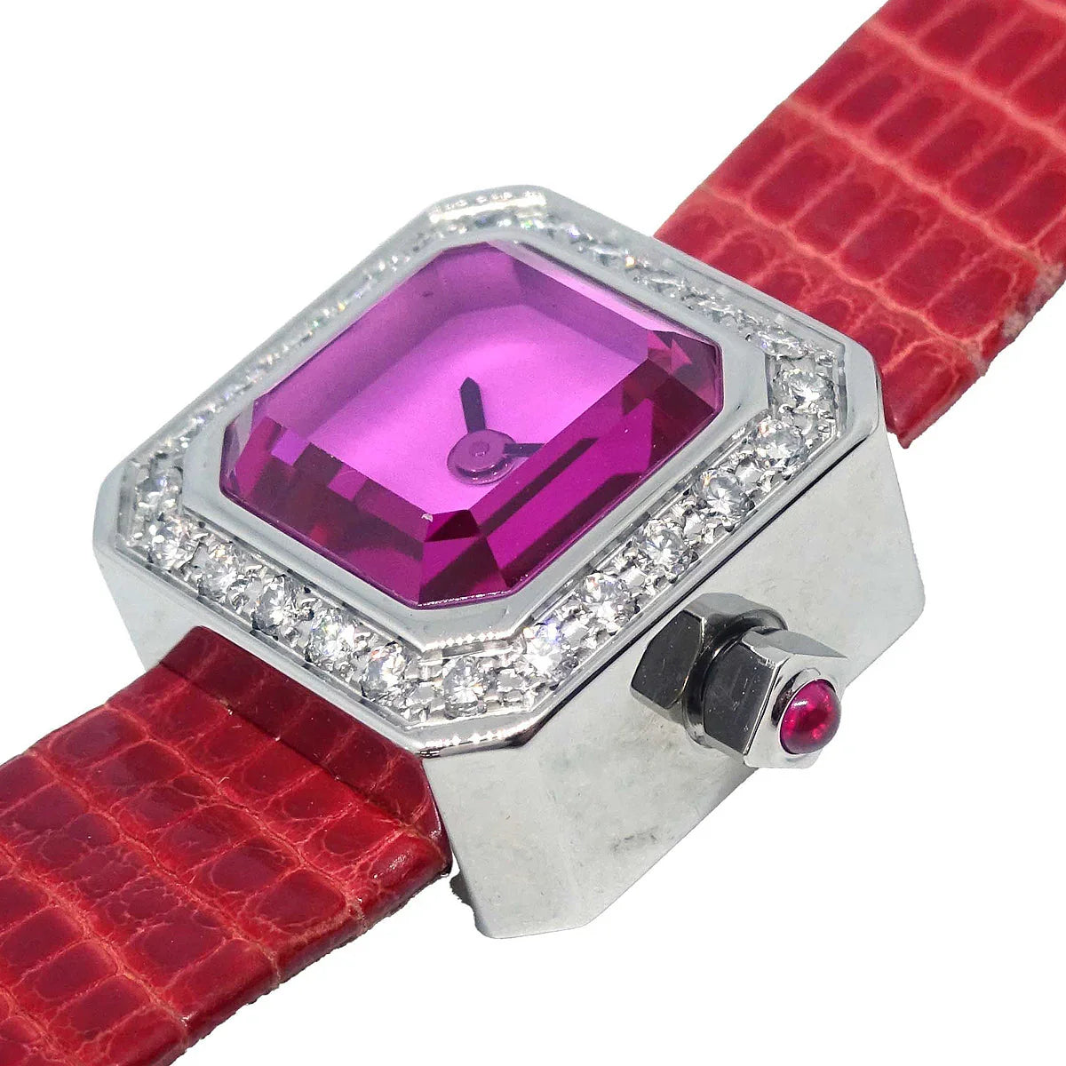 Corum * Sugar Cube Ref.137.424.47 Quartz Watch SS Diamond Red Lizard