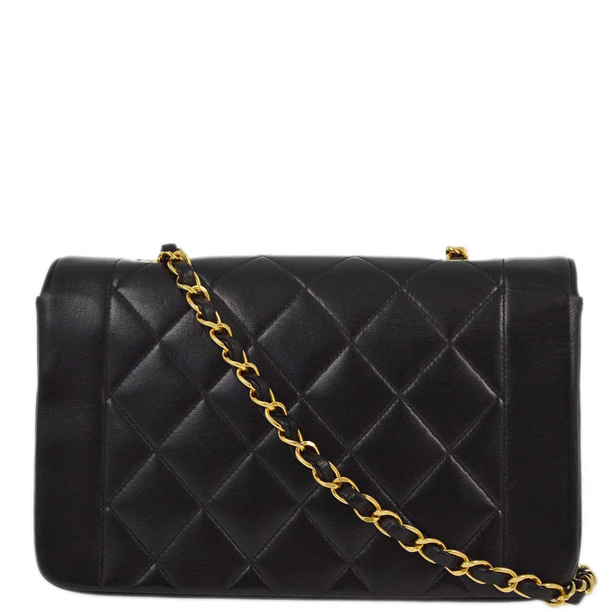 Chanel 1991-1994 Black Lambskin Small Diana Shoulder Bag