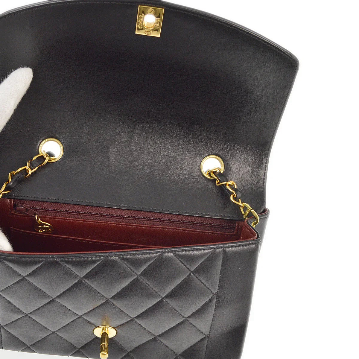 Chanel 1991-1994 Black Lambskin Small Diana Shoulder Bag