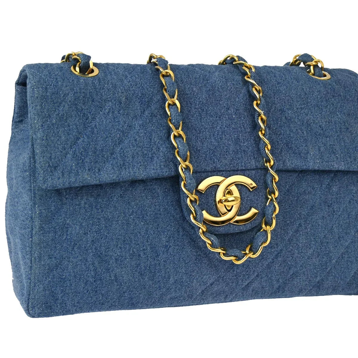 Chanel * 1989-1991 Blue Denim Maxi Classic Flap Shoulder Bag