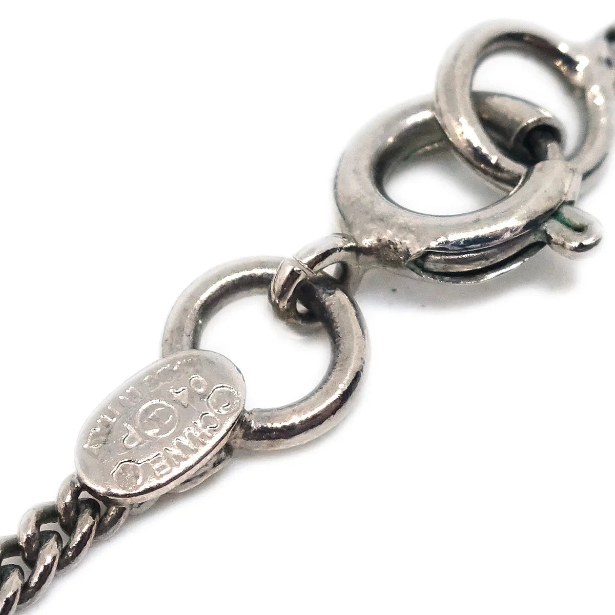 Chanel CC Cassette Tape Chain Pendant Necklace Rhinestone Silver 04P