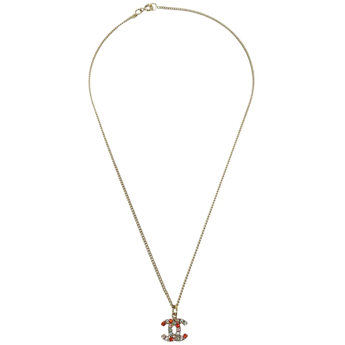 Chanel Gold Mini CC Pendant Necklace Rhinestone 04A
