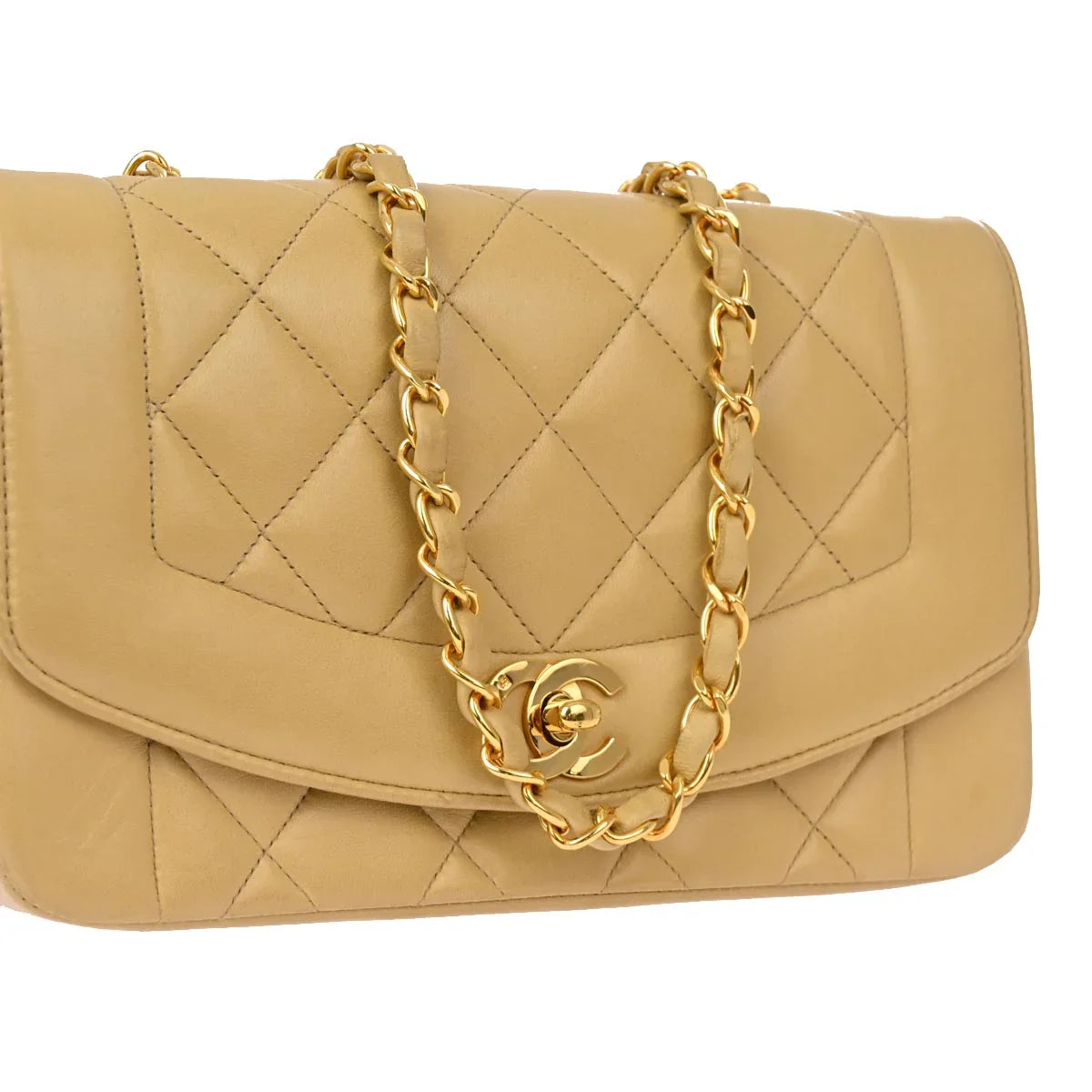 Chanel 1991-1994 Beige Lambskin Small Diana Shoulder Bag