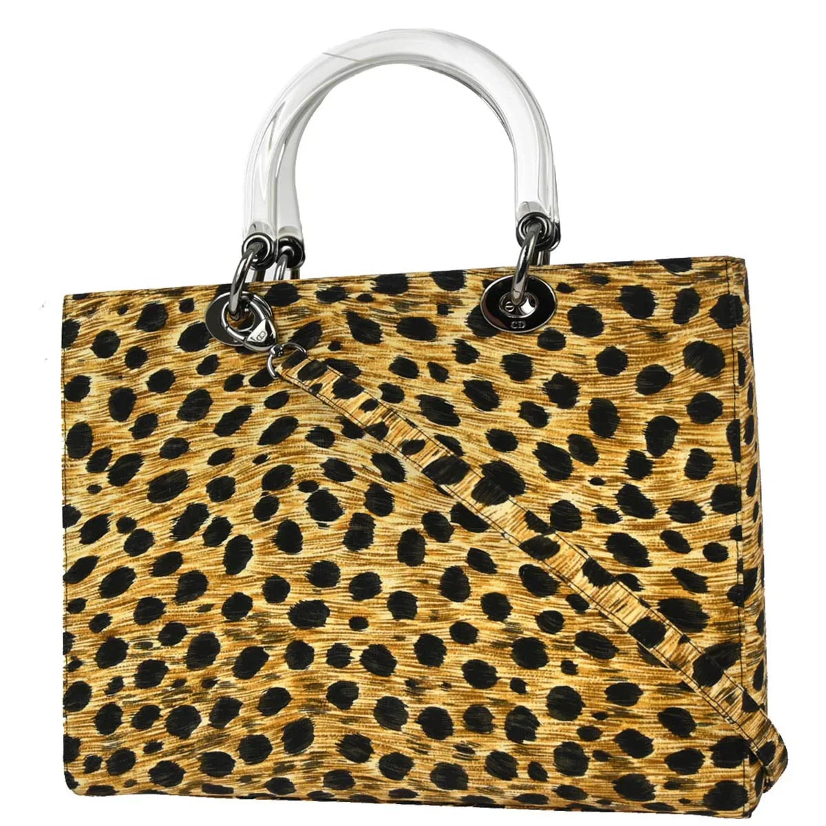 Christian Dior 1999 Yellow Cheetah Large Lady Dior 2way Shoulder Handbag