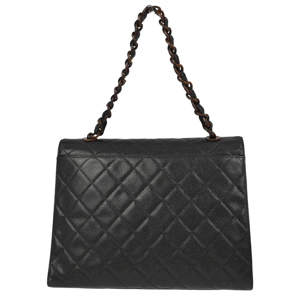 Chanel 2000-2001 Black Caviar Straight Flap Chain Handbag