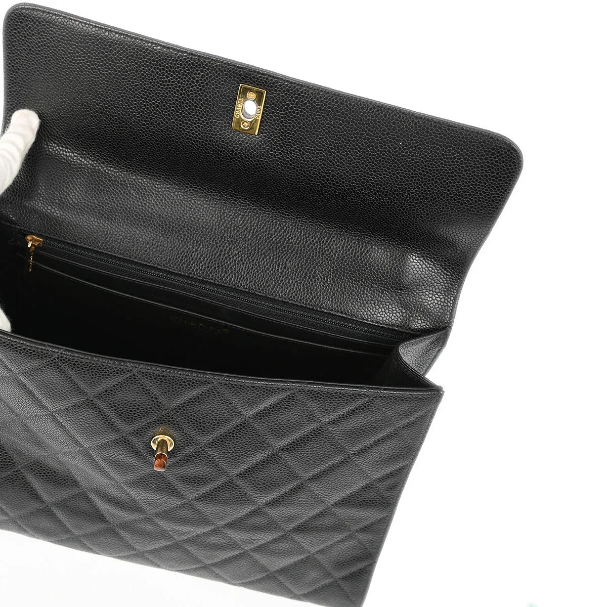 Chanel 2000-2001 Black Caviar Straight Flap Chain Handbag