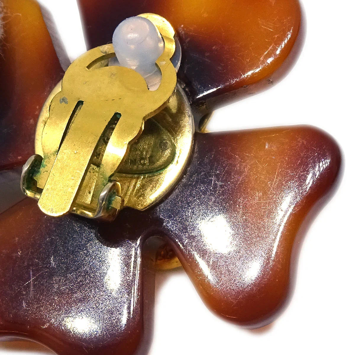Chanel Clover Earrings Clip-On Brown 95P