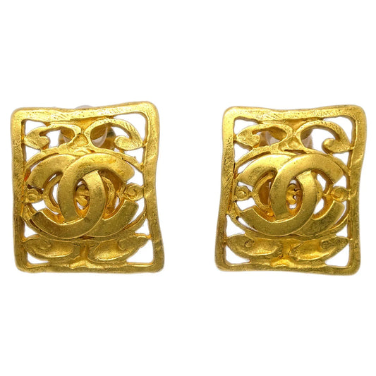 Chanel CC Square Earrings Clip-On Gold 95A