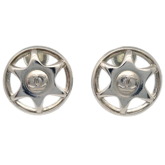 Chanel Button Earrings Clip-On Silver 97A