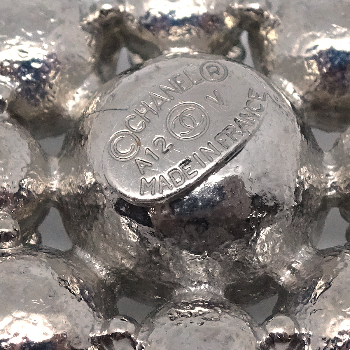 Chanel Dangle Pierced Earrings Rhinestone Silver A12V