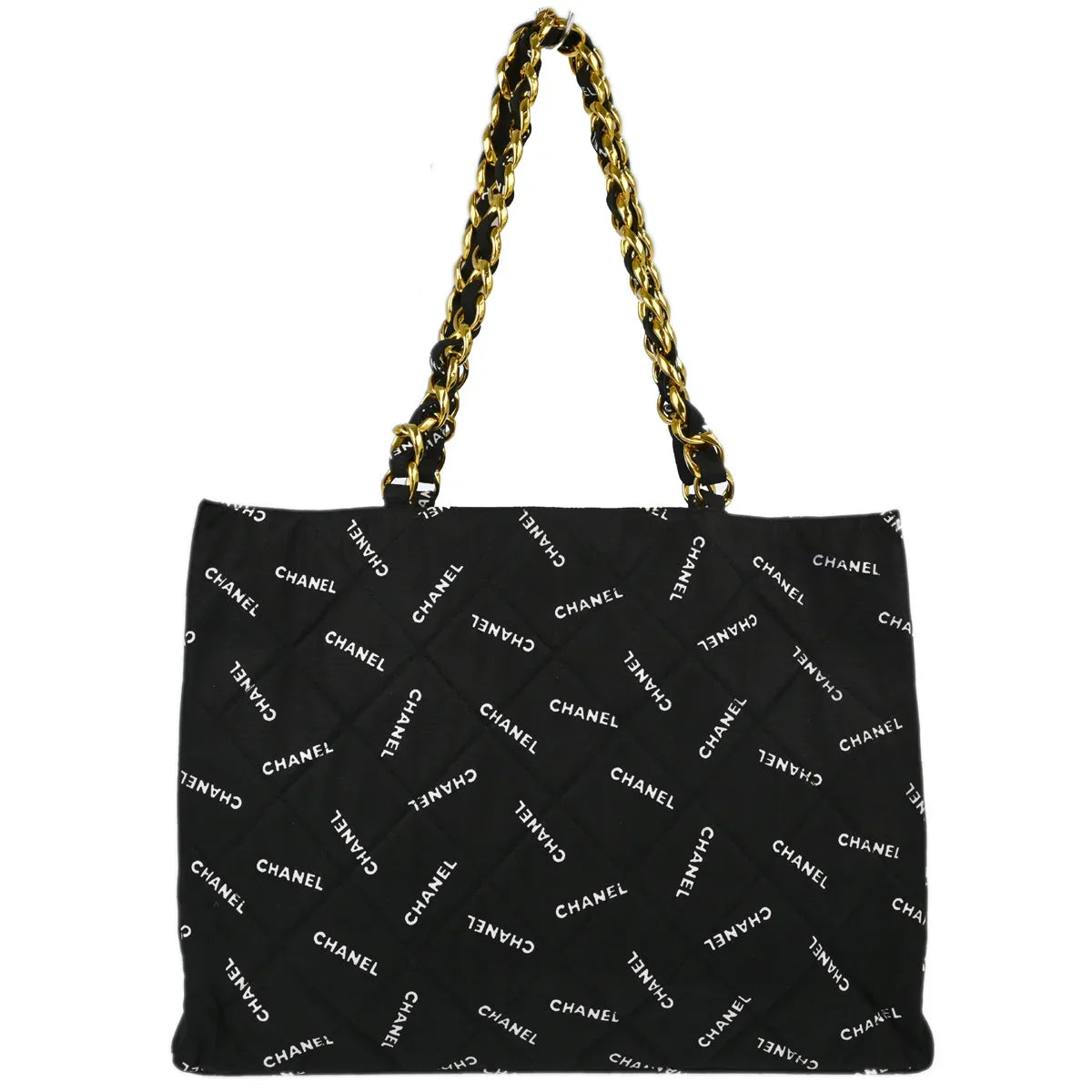Chanel 1994-1996 Black Canvas Shoulder Tote Bag