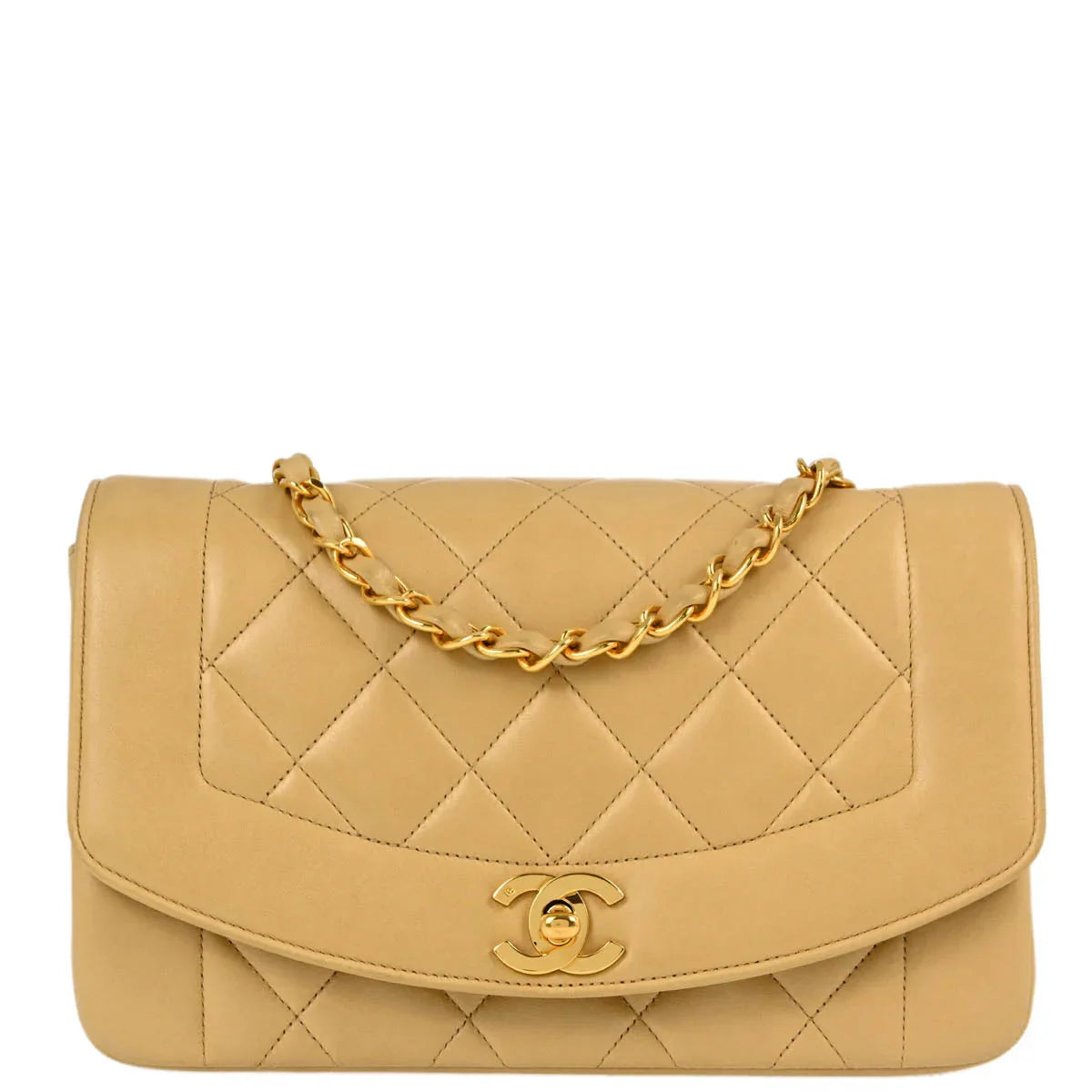 Chanel 1991-1994 Beige Lambskin Small Diana Shoulder Bag
