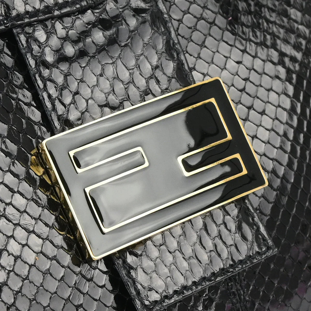 Fendi 2003* Black Python Mamma Baguette Handbag