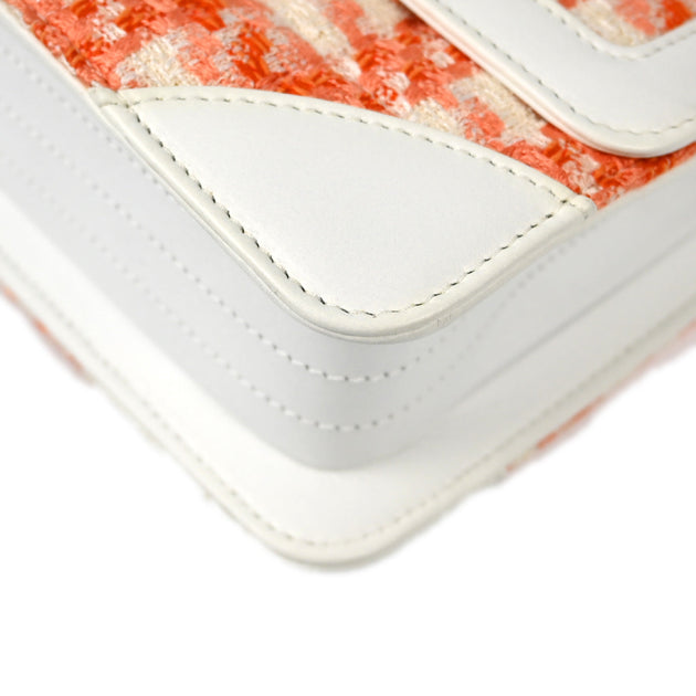 Chanel 2000-2002 White Orange Tweed Single Flap Shoulder Bag