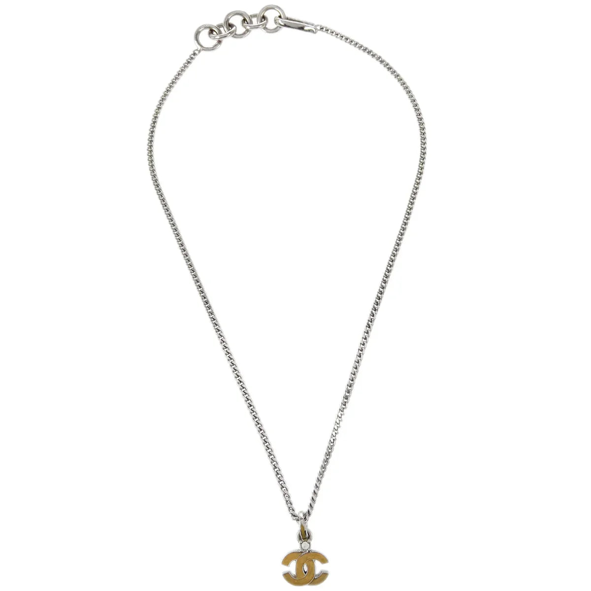 Chanel CC Chain Necklace Pendant Rhinestone Silver 04P