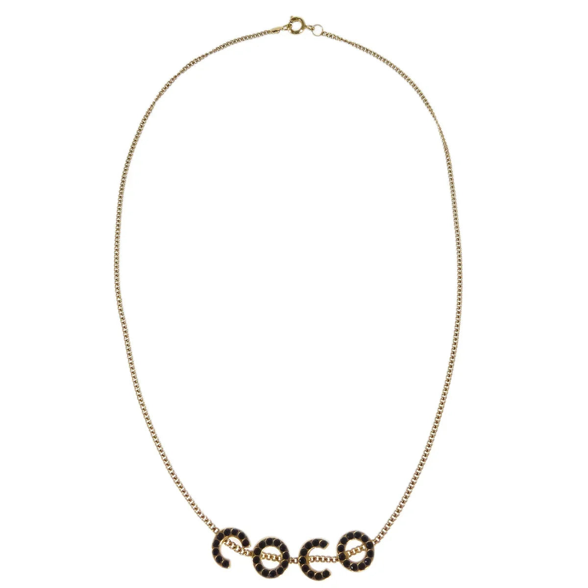 Chanel COCO Pendant Necklace Rhinestone Gold 01A