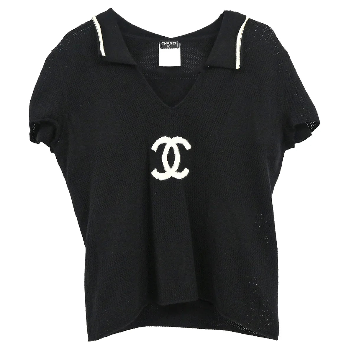 Chanel 2001 Short Sleeve Sweater Knit Top Black #40