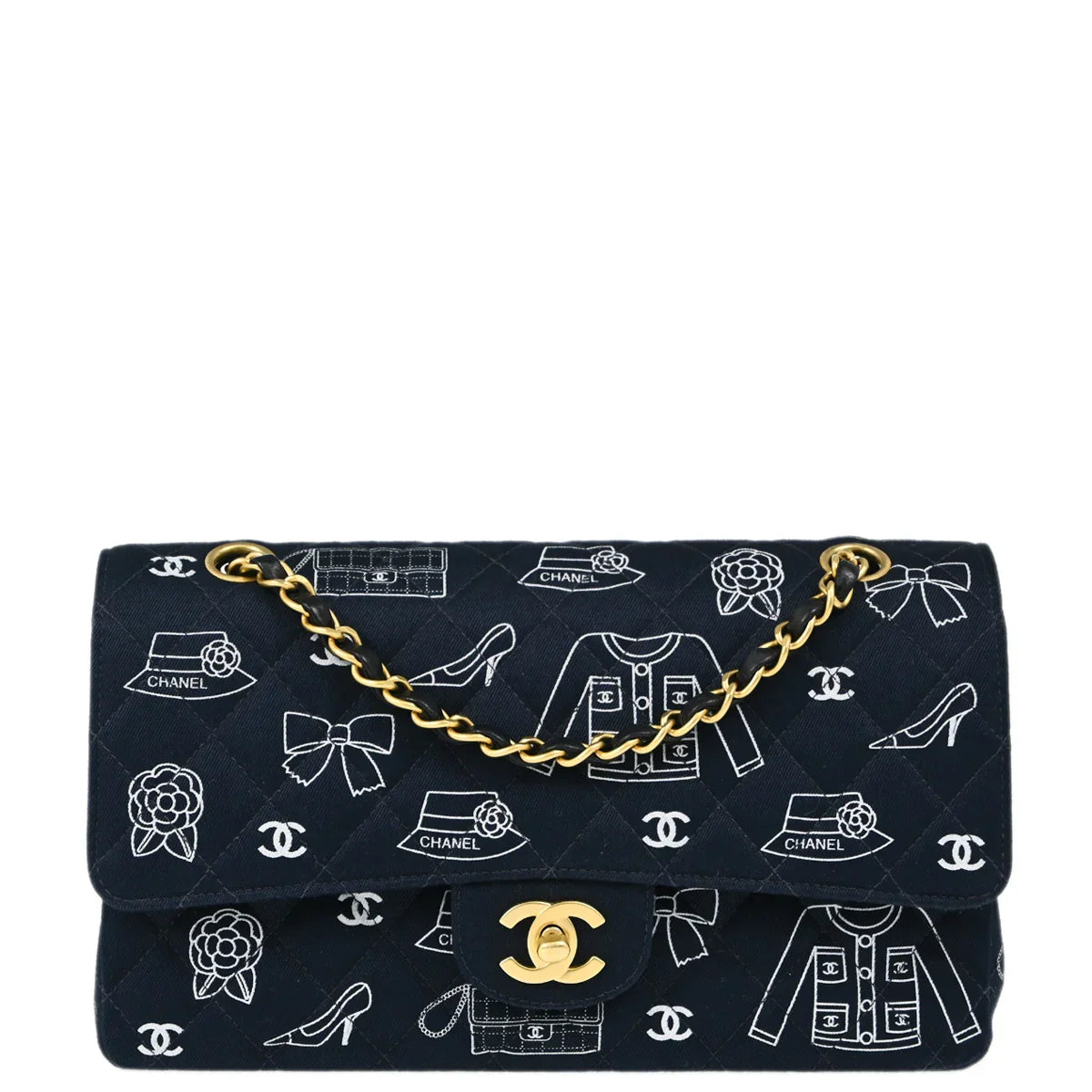 Chanel 2001-2003 Navy Canvas Medium Classic Double Flap Shoulder Bag