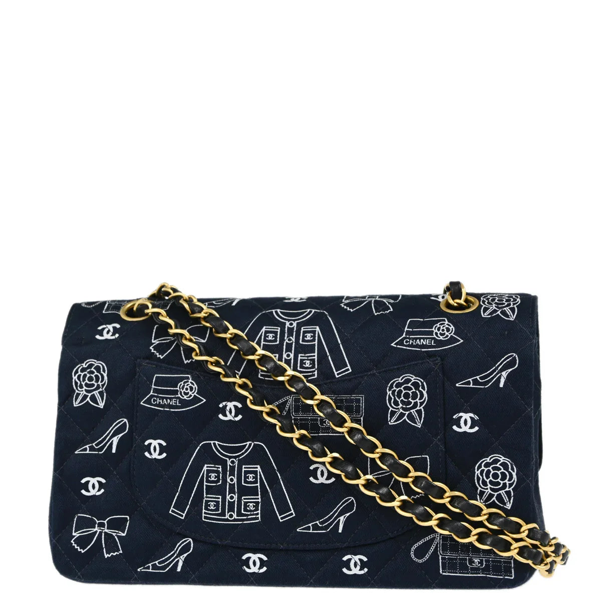 Chanel 2001-2003 Navy Canvas Medium Classic Double Flap Shoulder Bag