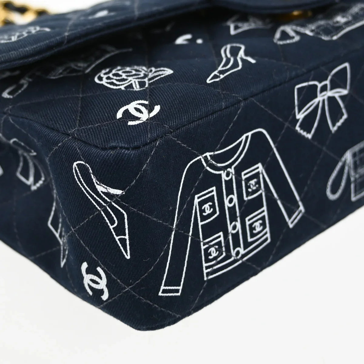 Chanel 2001-2003 Navy Canvas Medium Classic Double Flap Shoulder Bag