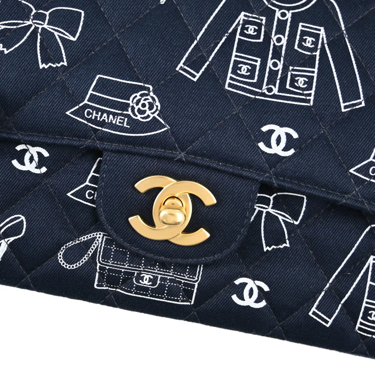 Chanel 2001-2003 Navy Canvas Medium Classic Double Flap Shoulder Bag
