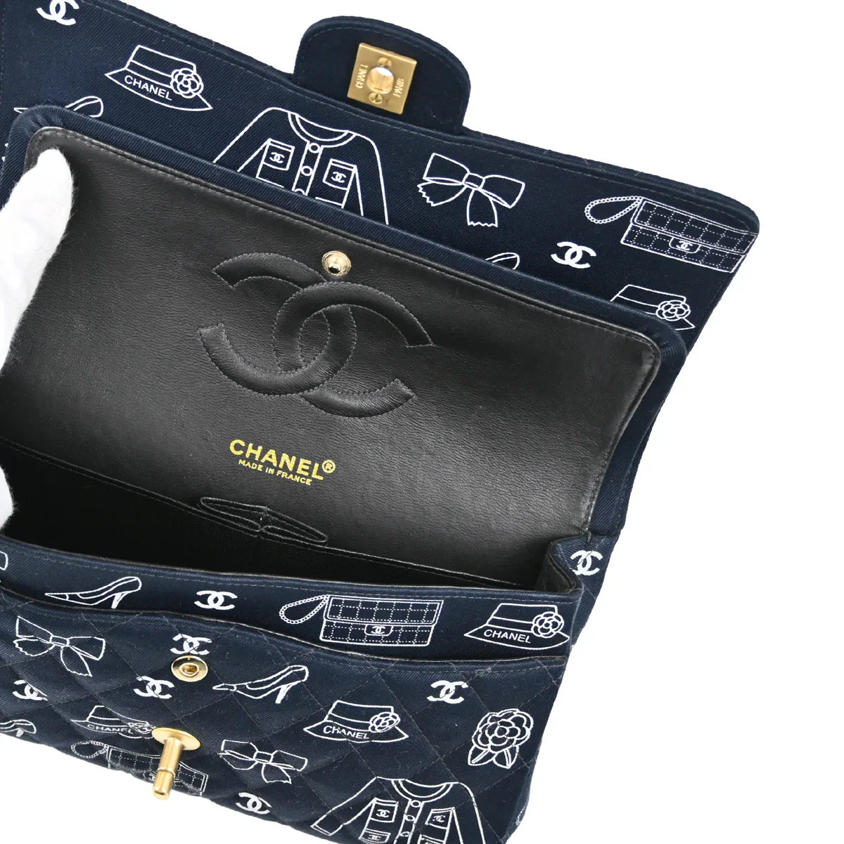 Chanel 2001-2003 Navy Canvas Medium Classic Double Flap Shoulder Bag