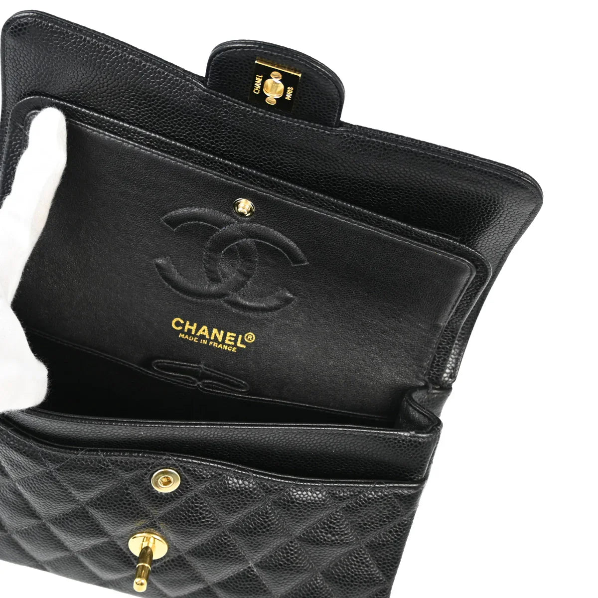 Chanel 2001-2003 Black Caviar Small Classic Double Flap Shoulder Bag