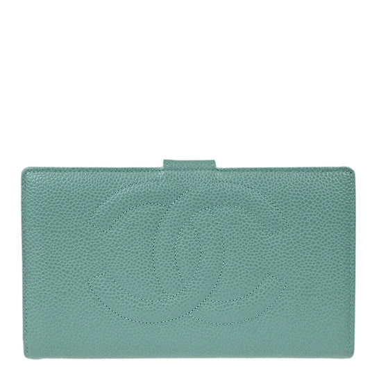 Chanel 1997-1999 Blue Caviar Long Wallet Purse