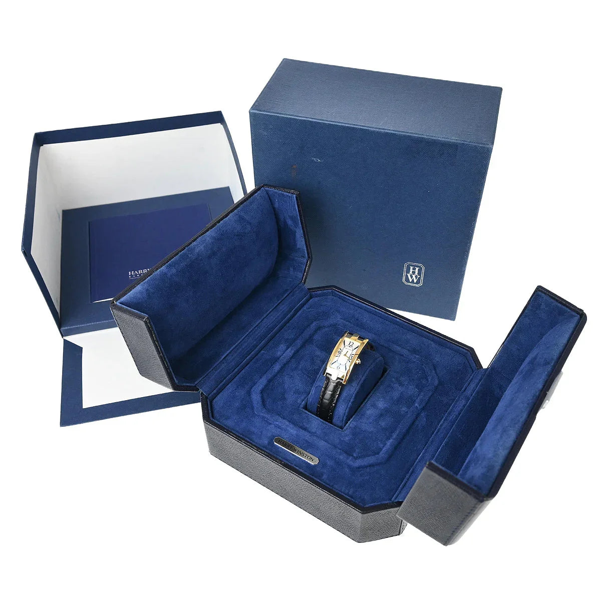 Harry Winston * Ref.330LQG Avenue C Quartz Watch 18KYG Black Crocodile