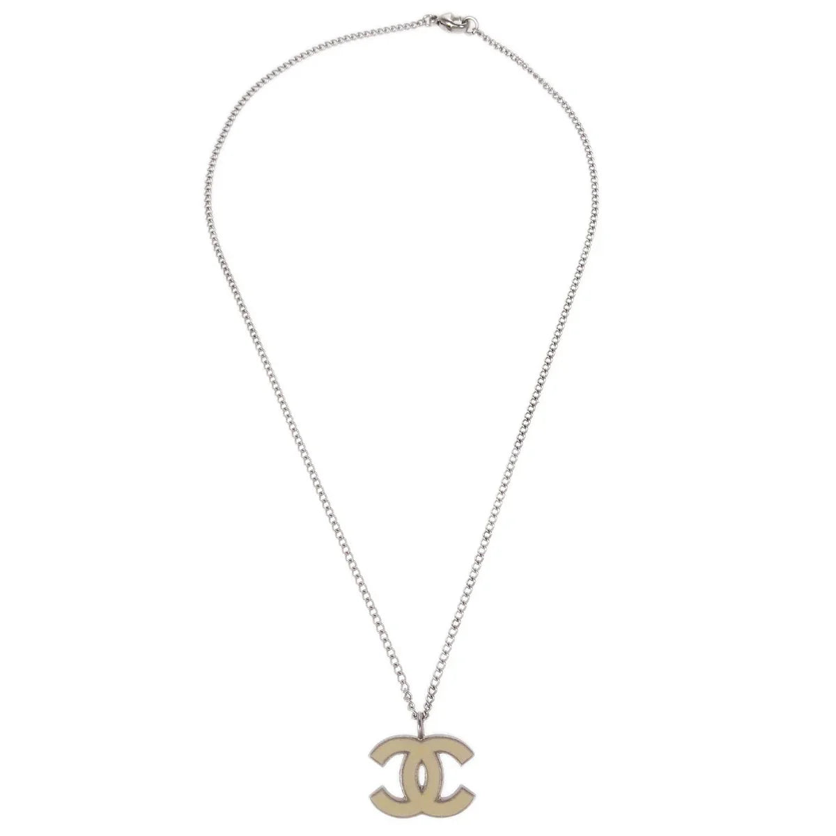 Chanel Chain Necklace Silver White 06P