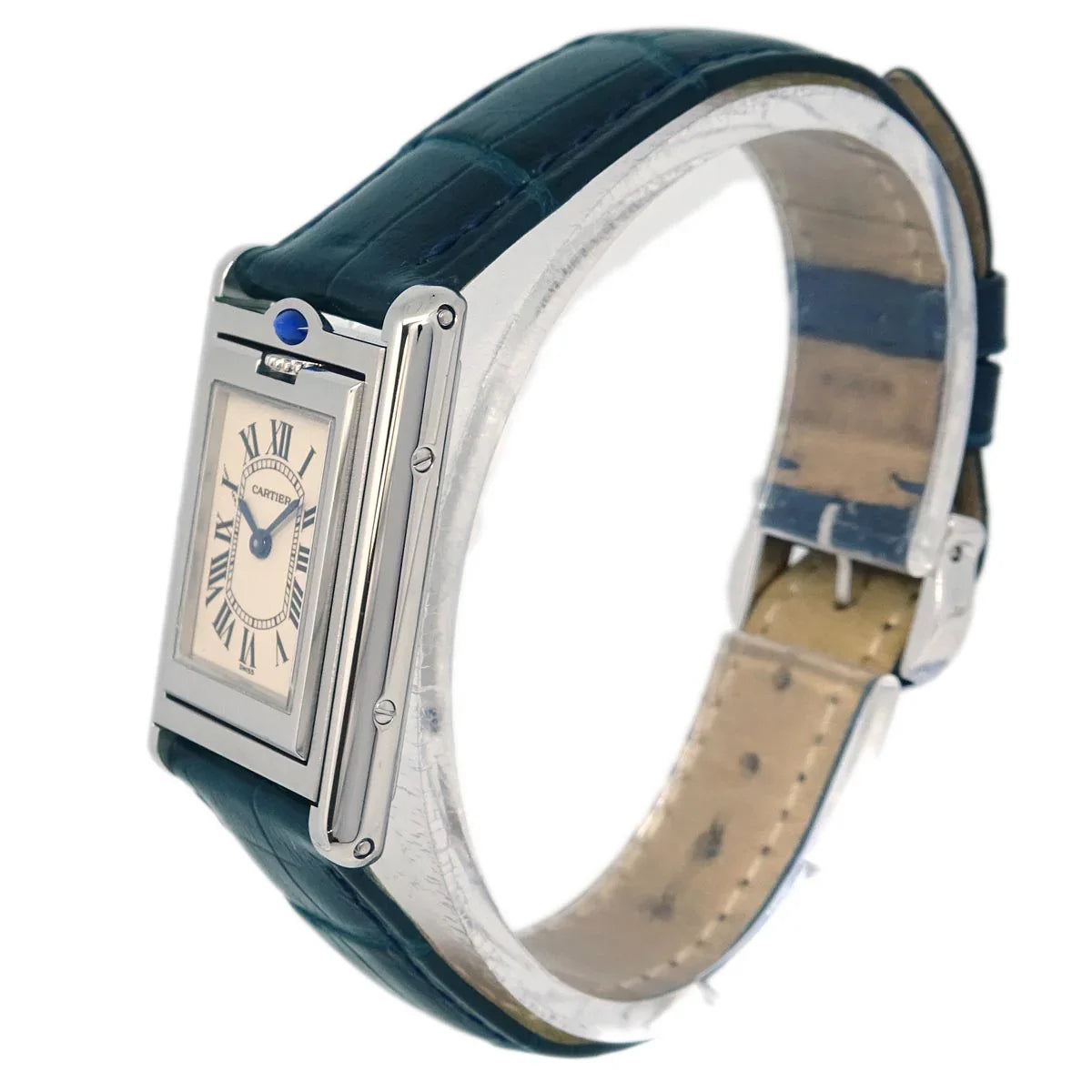 Cartier * Tank Basculante SM Ref.W1011158 Quartz Watch SS Crocodile