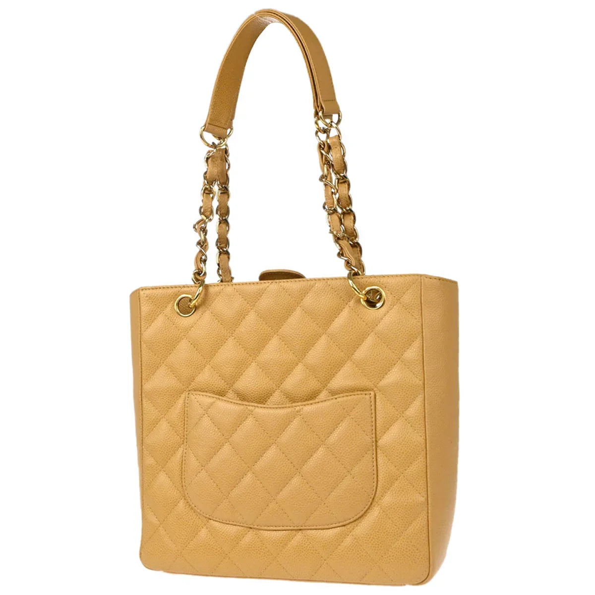 Chanel 2003-2004 Beige Caviar Petite Shopping Tote PST Chain Handbag