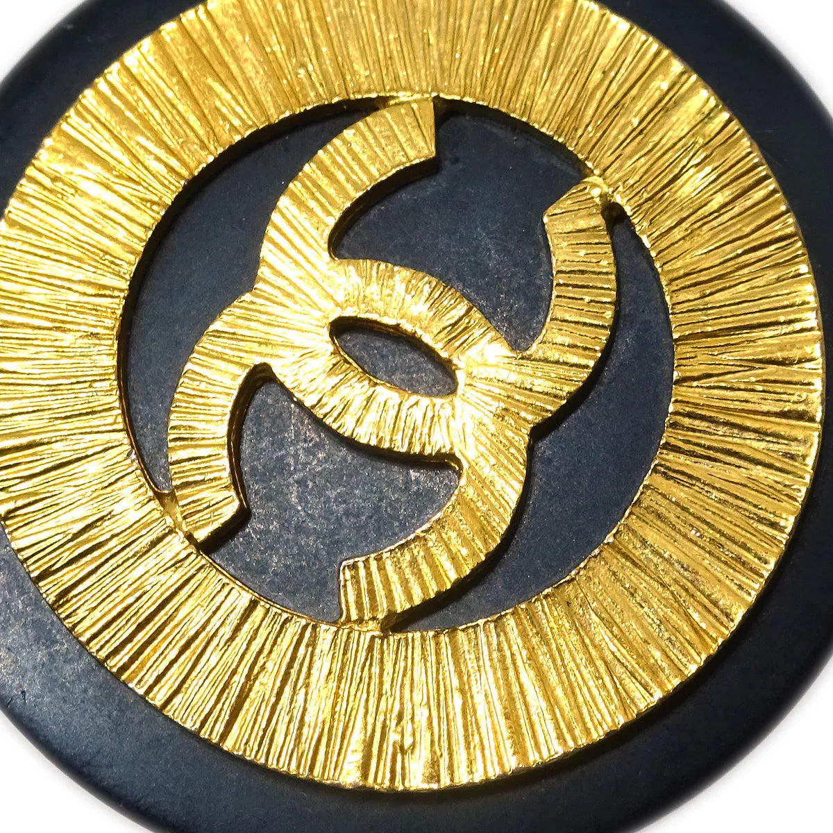 Chanel Button Earrings Clip-On Black Gold 93P