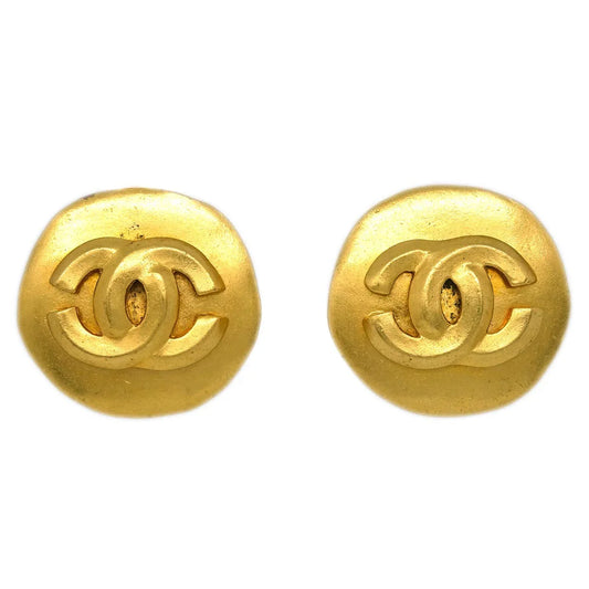 Chanel Gold Button Earrings Clip-On 96P