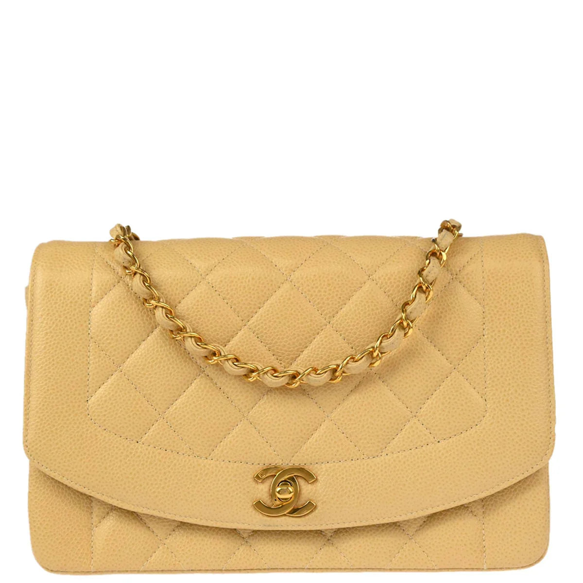 Chanel 1994-1996 Beige Caviar Medium Diana Shoulder Bag