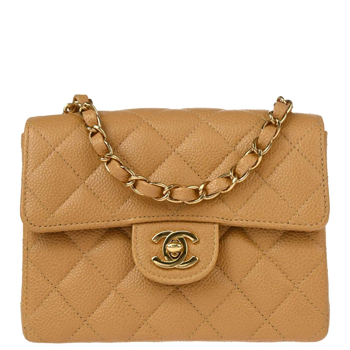 Chanel 2004-2005 Beige Caviar Mini Classic Square Flap Shoulder Bag 17