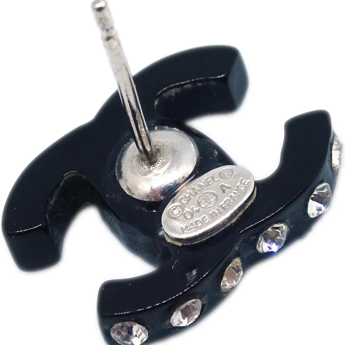 Chanel CC Piercing Earrings Rhinestone Black 04A