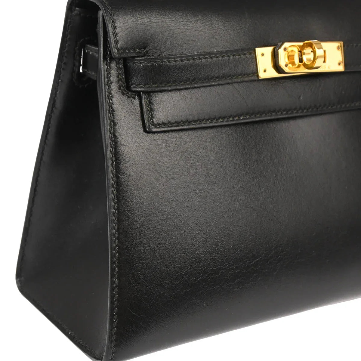 Hermes 1991 Black Box Calf Mini Kelly 20 Sellier 2way Shoulder Handbag