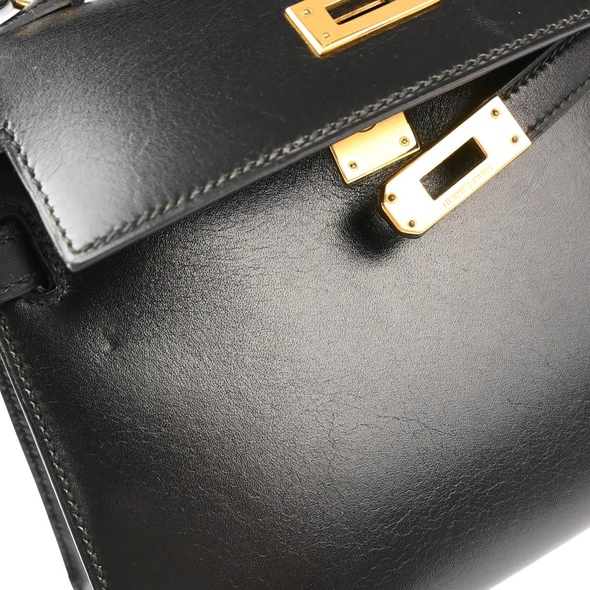 Hermes 1991 Black Box Calf Mini Kelly 20 Sellier 2way Shoulder Handbag