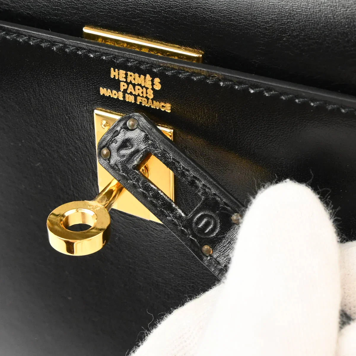 Hermes 1991 Black Box Calf Mini Kelly 20 Sellier 2way Shoulder Handbag