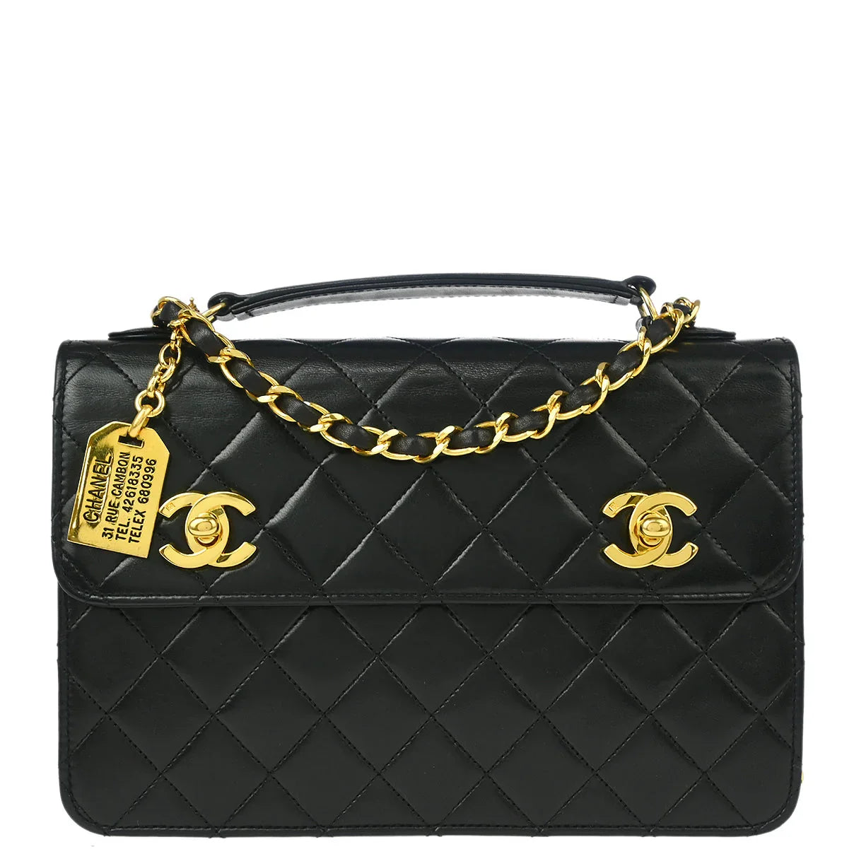 Chanel * 1989-1991 Black Lambskin 2way Shoulder Handbag