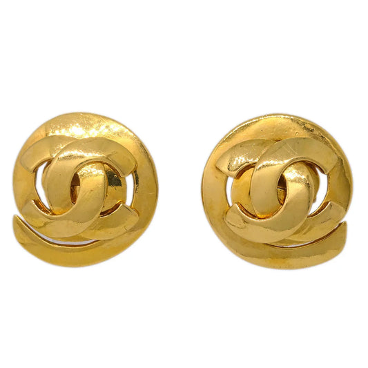 Chanel Button Earrings Clip-On Gold 95P