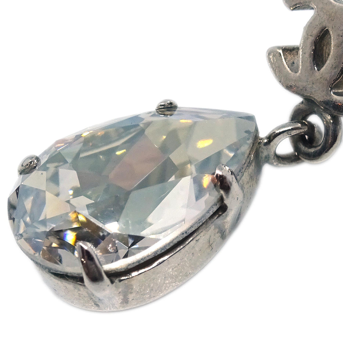 Chanel Teardrop Piercing Earrings Rhinestone Silver A12W