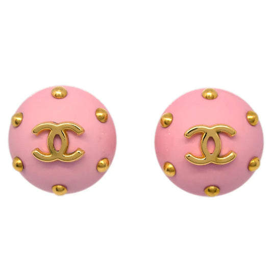Chanel Button Earrings Clip-On Pink 96C