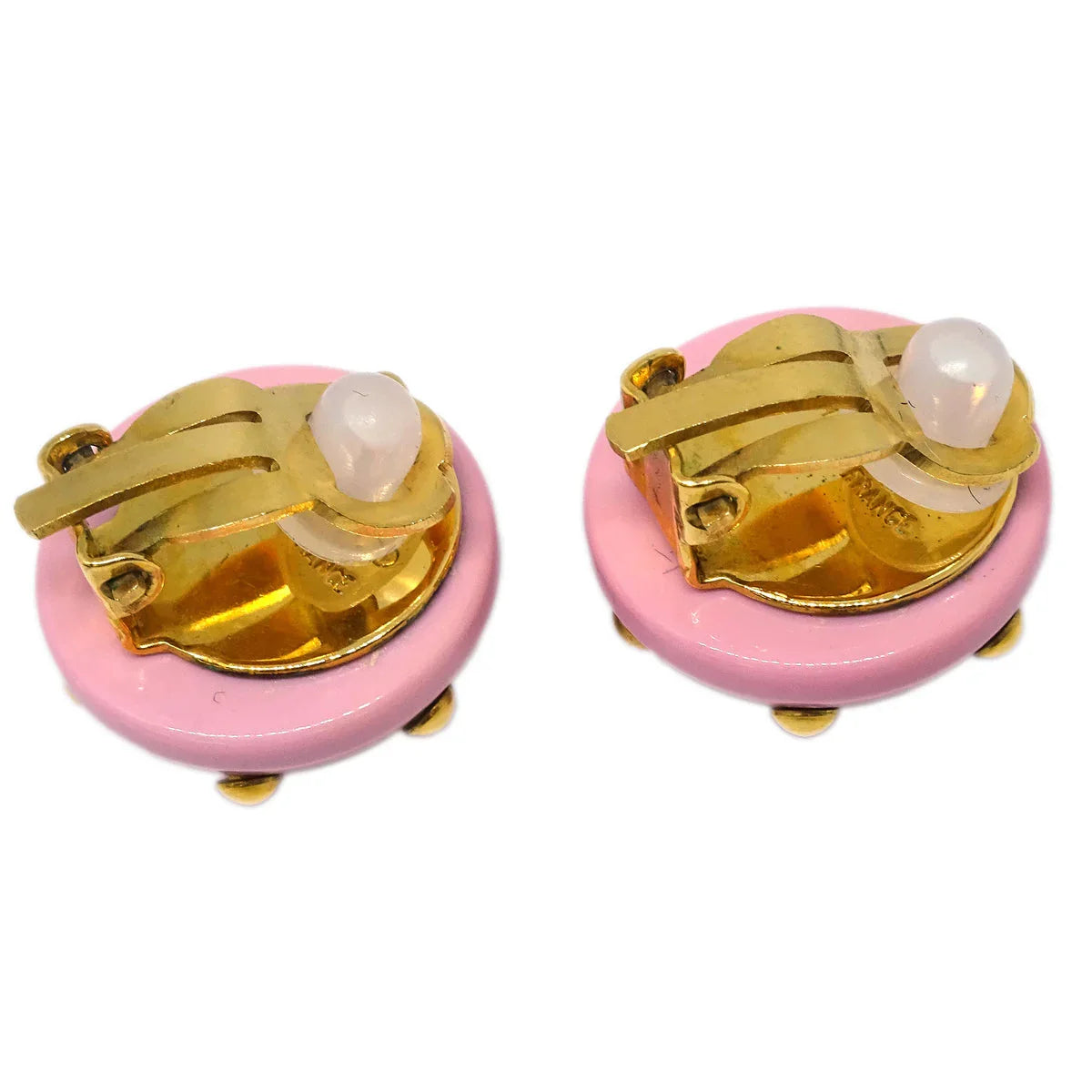 Chanel Button Earrings Clip-On Pink 96C