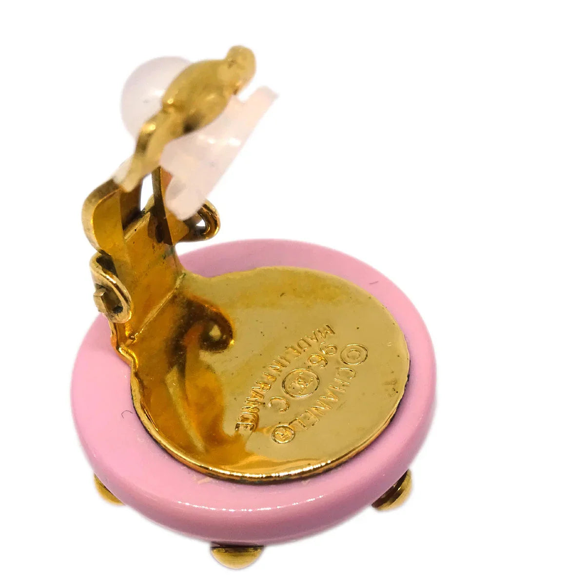 Chanel Button Earrings Clip-On Pink 96C