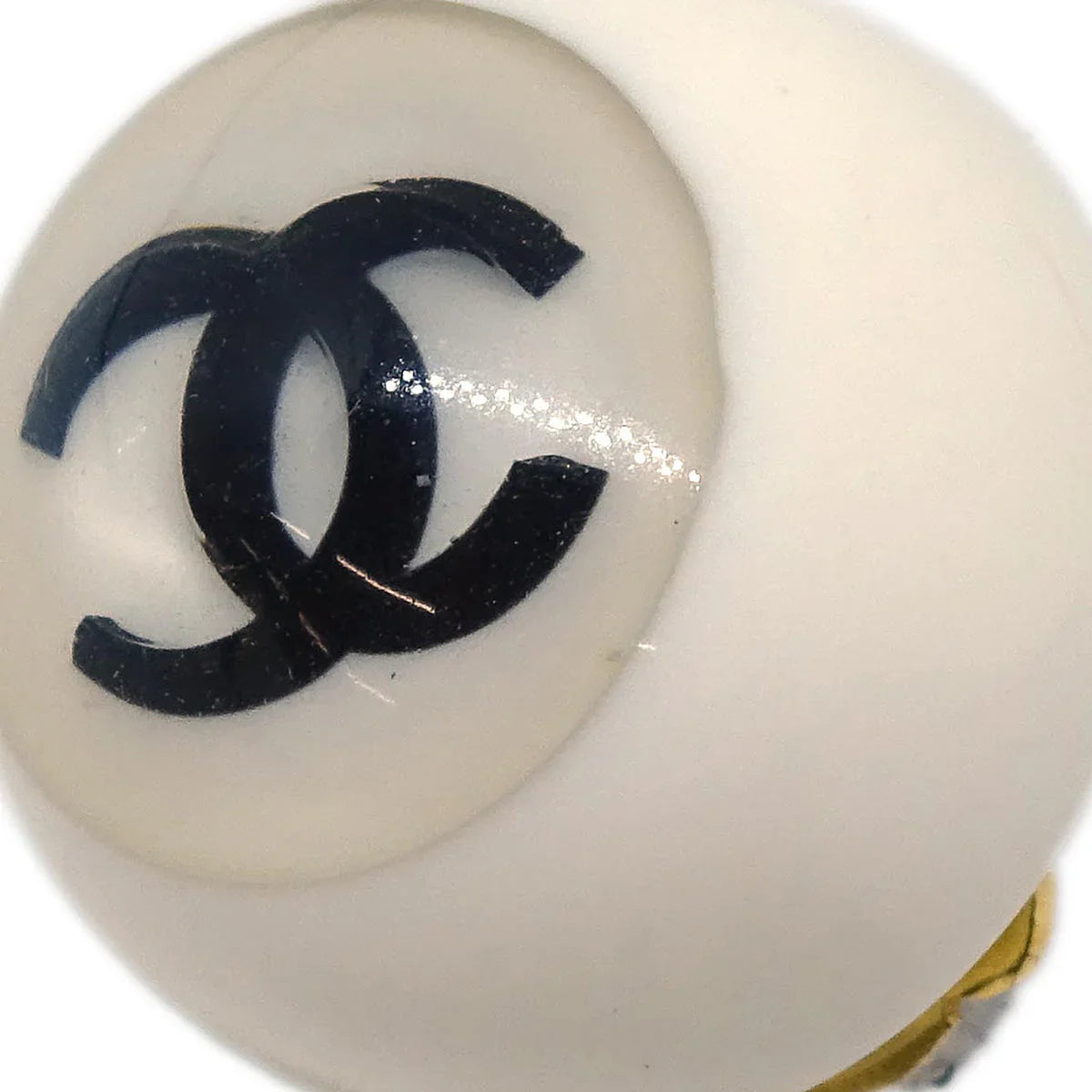 Chanel Button Earrings Clip-On White 01P