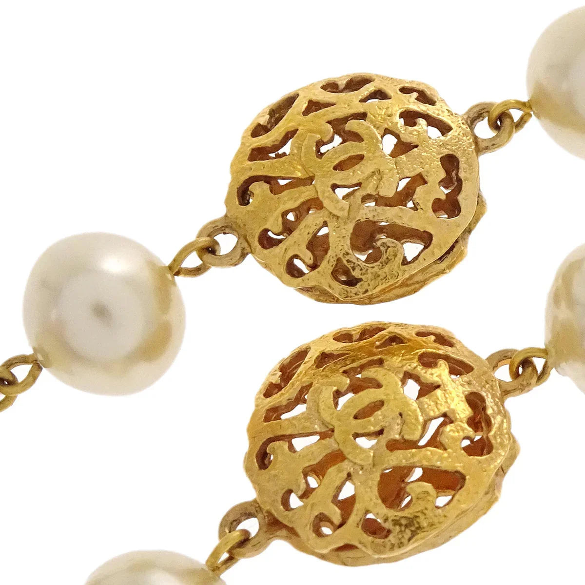 Chanel Costume Pearl Chain Necklace Gold 25