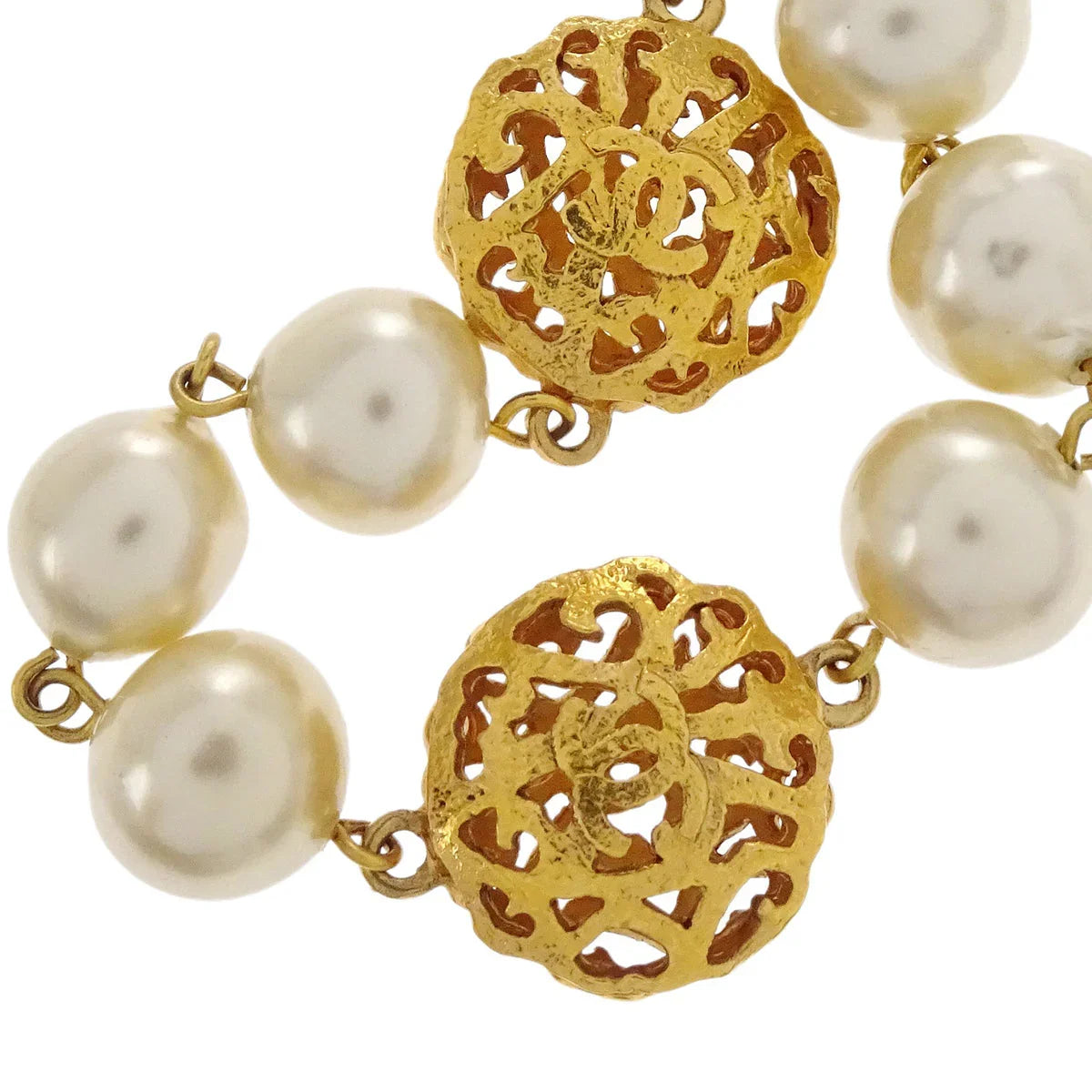 Chanel Costume Pearl Chain Necklace Gold 25