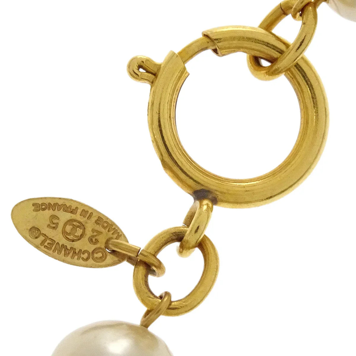 Chanel Costume Pearl Chain Necklace Gold 25